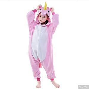 Girls Pink Fleece Unicorn Onesie Size Small